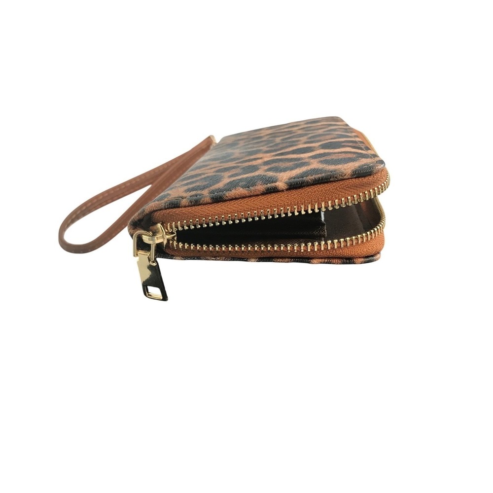Leopard Print Wristlet Wallet Zip Around Organizer Brown Tan - Picture 5 of 7